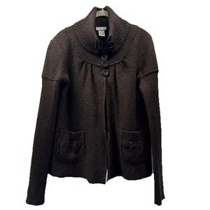 Mythology Cardigan S Brown Boiled Wool Pockets Ribbed Feminine Pleated Buttons